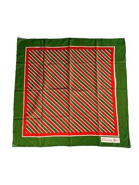 Vintage Christian Dior Cotton Scarf Striped Green Red 25” Square